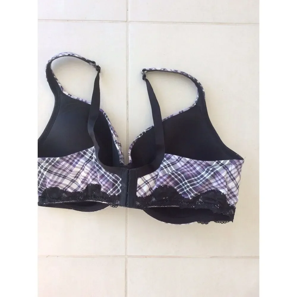 Cacique Lingerie Bra Plaid Lace Padded Underwire